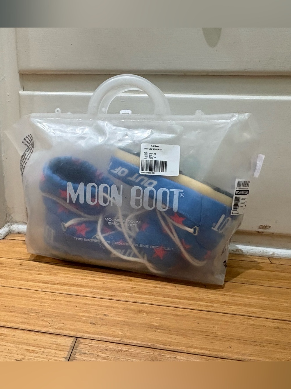 Moon Boot Blue Snow Boots with Red Star Accents